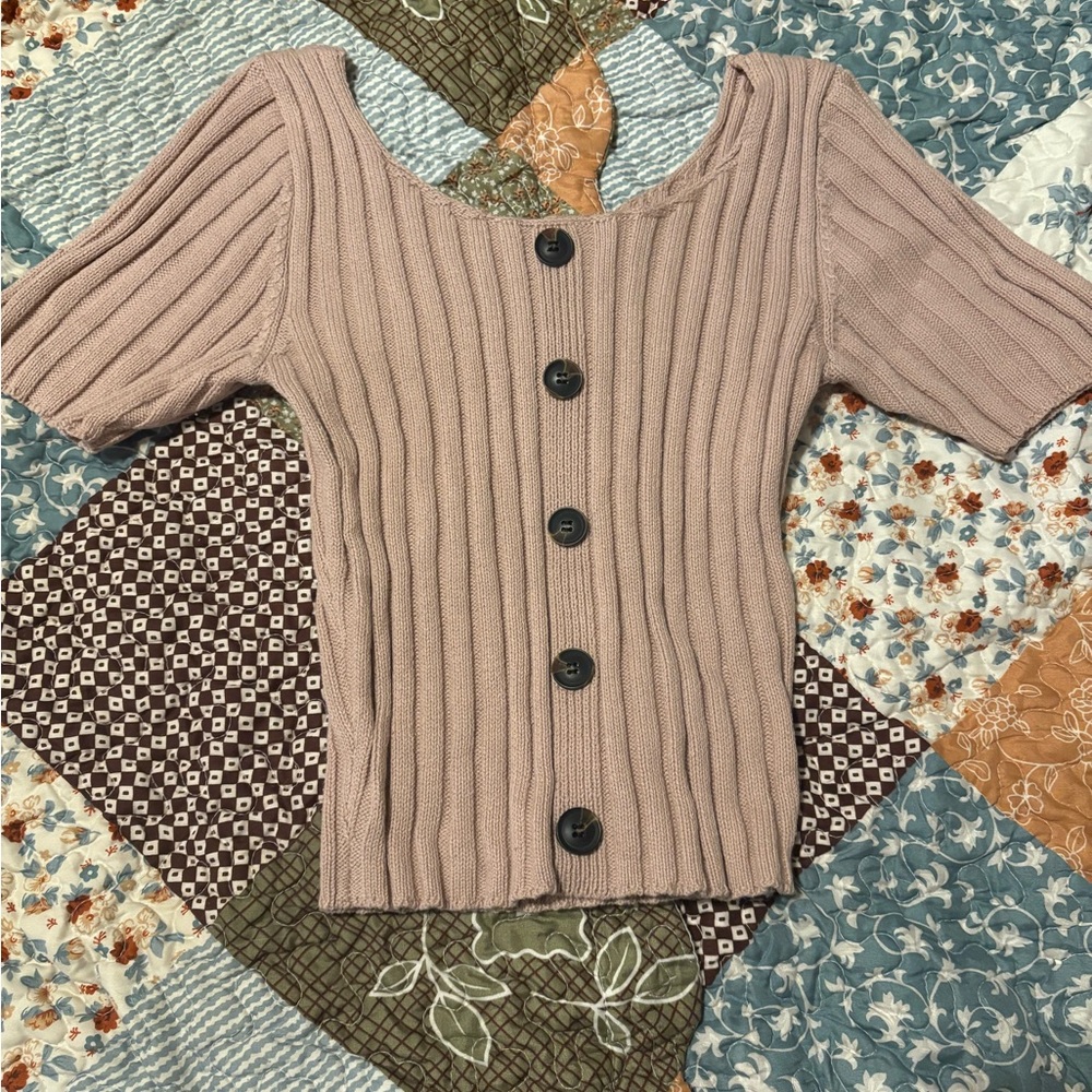 Active USA Ribbed Button-Front Cardigan - Dusty Pink